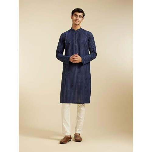 Diwas By Manyavar Men's Cotton Printed Kurta (Dark Blue,Xl)