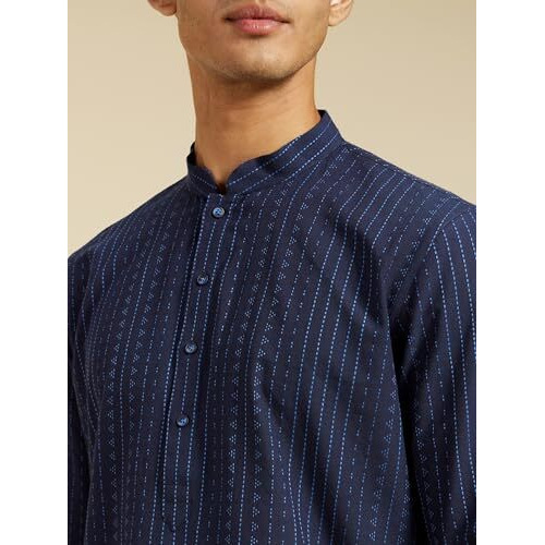 Diwas By Manyavar Men's Cotton Printed Kurta (Dark Blue,Xl)