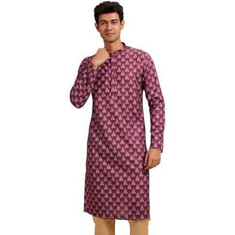 Diwas By Manyavar Men's Cotton Blend Printed Kurta (Purple,M)