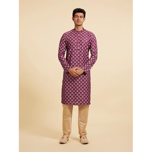 Diwas By Manyavar Men's Cotton Blend Printed Kurta (Purple,M)