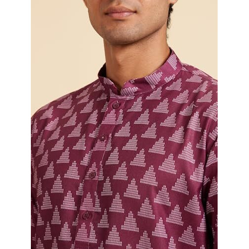 Diwas By Manyavar Men's Cotton Blend Printed Kurta (Purple,M)