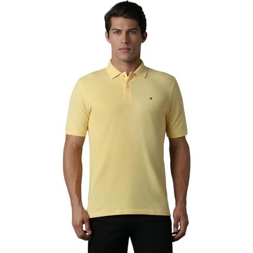 Louis Philippe Men's Solid Regular Fit T-Shirt (Lpkpmrgbq23809_Yellow