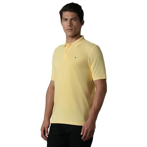 Louis Philippe Men's Solid Regular Fit T-Shirt (Lpkpmrgbq23809_Yellow