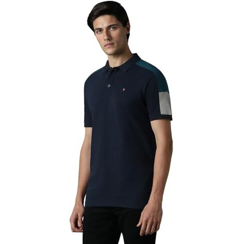Louis Philippe Men's Cotton Solid Slim Fit T-Shirt (Lrkpnslfq63109_Navy, Large