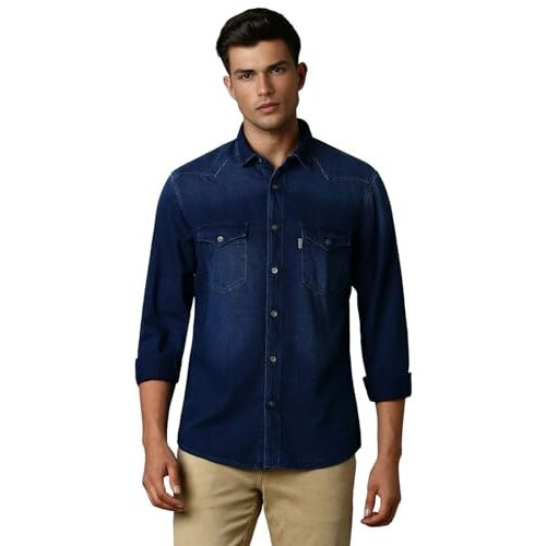 Louis Philippe Men's Cotton Solid Slim Fit Shirt (Lrsfcslfg97447_Medium Blue
