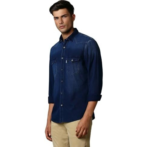 Louis Philippe Men's Cotton Solid Slim Fit Shirt (Lrsfcslfg97447_Medium Blue