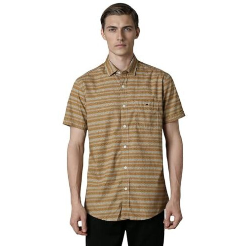 Louis Philippe Men's Cotton Slim Fit Shirt (Lrshnslb986959_Brown, 39