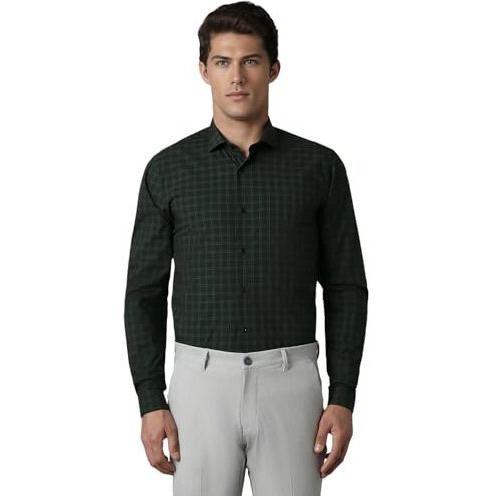 Louis Philippe Men's Checkered Slim Fit Shirt (Lysfasspm78454_Olive