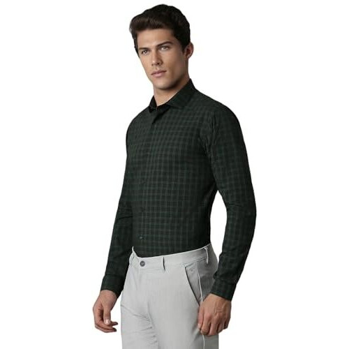 Louis Philippe Men's Checkered Slim Fit Shirt (Lysfasspm78454_Olive