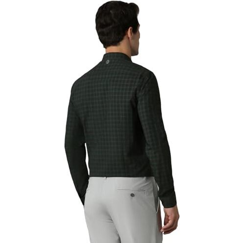 Louis Philippe Men's Checkered Slim Fit Shirt (Lysfasspm78454_Olive