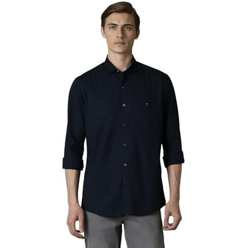 Louis Philippe Men's Solid Slim Fit Shirt (Lysfwslps56619_Medium Grey