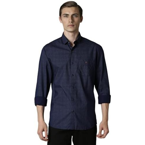 Louis Philippe Cotton Men's Slim Fit Shirt (Lysfcslpu88509_Navy, 44