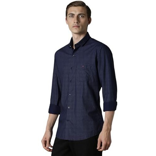 Louis Philippe Cotton Men's Slim Fit Shirt (Lysfcslpu88509_Navy, 44