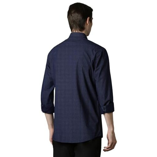 Louis Philippe Cotton Men's Slim Fit Shirt (Lysfcslpu88509_Navy, 44