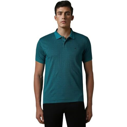 Louis Philippe Men's Cotton Solid Regular Fit T-Shirt (Lpkpmrgbt38228_Teal, Large