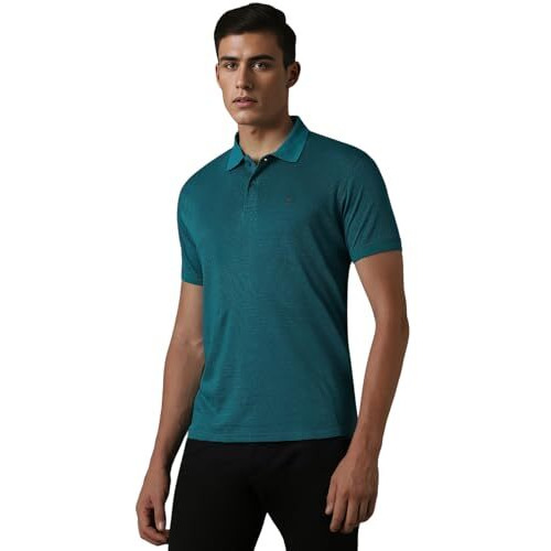 Louis Philippe Men's Cotton Solid Regular Fit T-Shirt (Lpkpmrgbt38228_Teal, Large