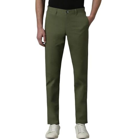 Louis Philippe Men's Slim Mid Rise Pants (Lytfcslpx91160_Olive, 32