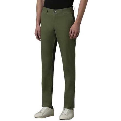Louis Philippe Men's Slim Mid Rise Pants (Lytfcslpx91160_Olive, 32