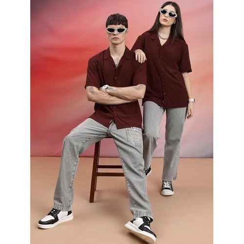 Highlander Men's Solid Loose Fit Shirt (Hlzs000097_Rust
