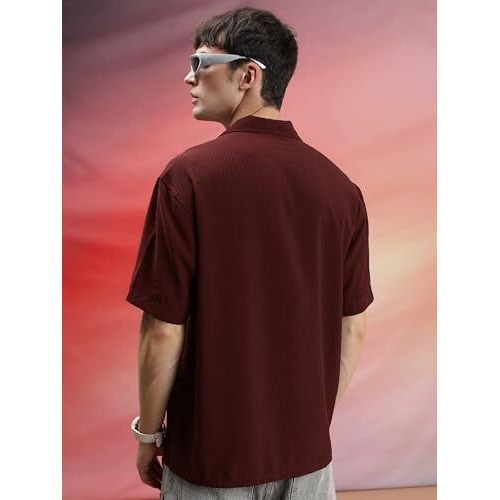 Highlander Men's Solid Loose Fit Shirt (Hlzs000097_Rust