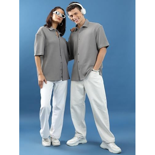 Highlander Men's Solid Loose Fit Shirt (Hlzs000148_Grey