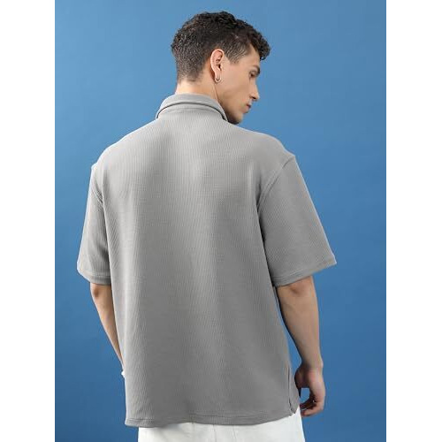 Highlander Men's Solid Loose Fit Shirt (Hlzs000148_Grey