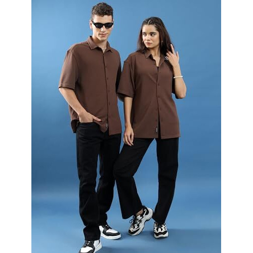 Highlander Men's Solid Loose Fit Shirt (Hlzs000150_Brown