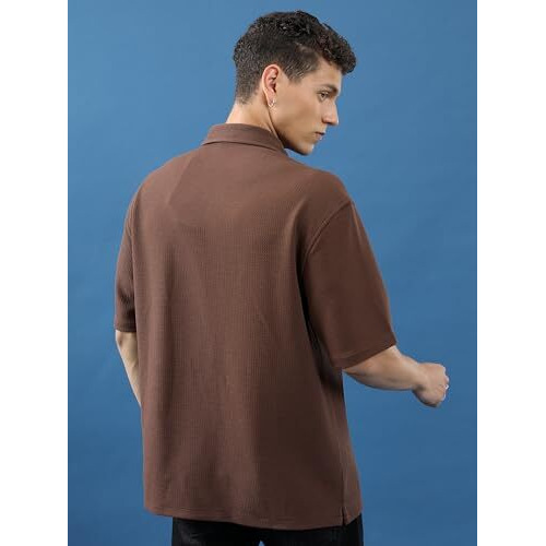 Highlander Men's Solid Loose Fit Shirt (Hlzs000150_Brown