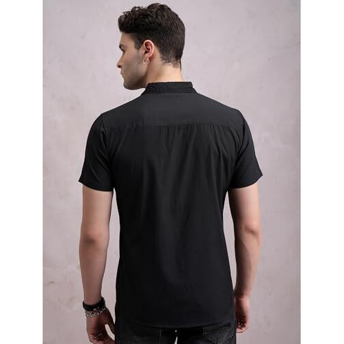 Highlander Men's Solid Slim Fit Shirt (Phsh000002_Black