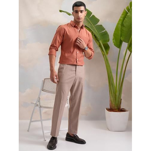 Highlander Men's Solid Slim Fit Shirt (Phsh000025_Dusty Orange