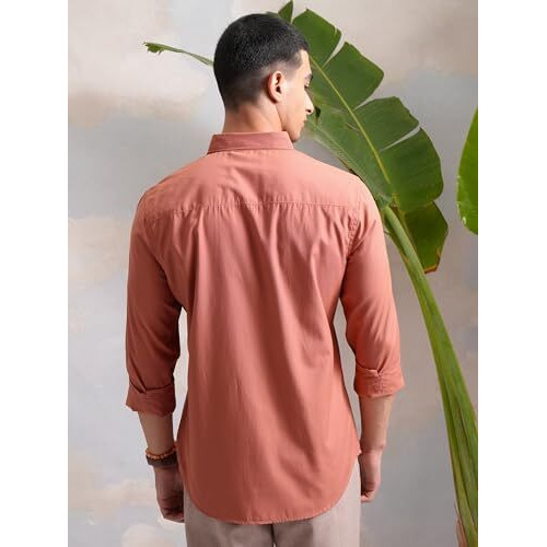 Highlander Men's Solid Slim Fit Shirt (Phsh000025_Dusty Orange