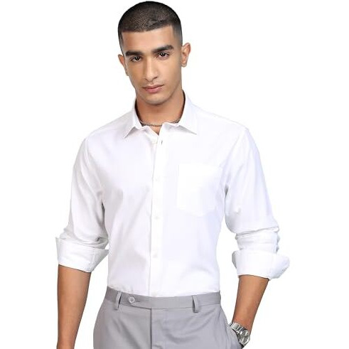 Highlander Men's Solid Slim Fit Shirt (Phsh000127_White