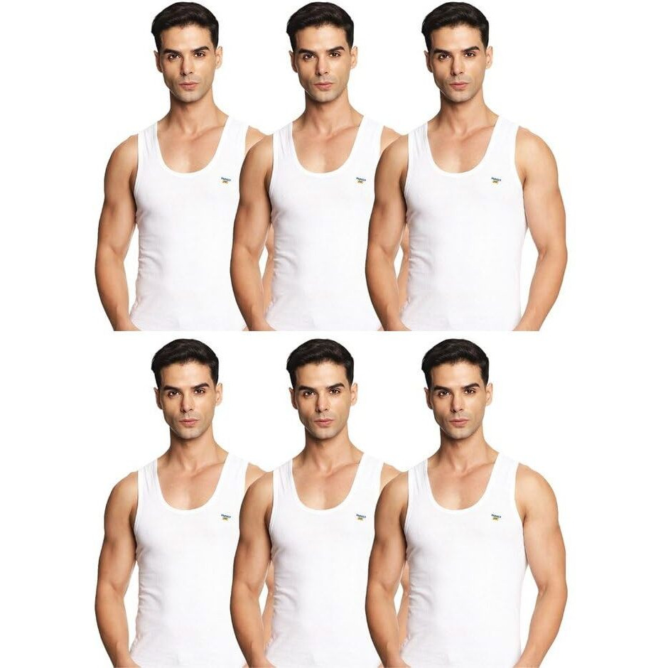 Target Gold Men's Vest - 100% Cotton, White, Comfortable, Breathable, Baniyan For Men(Pack Of 6)(Rn-100Cm)