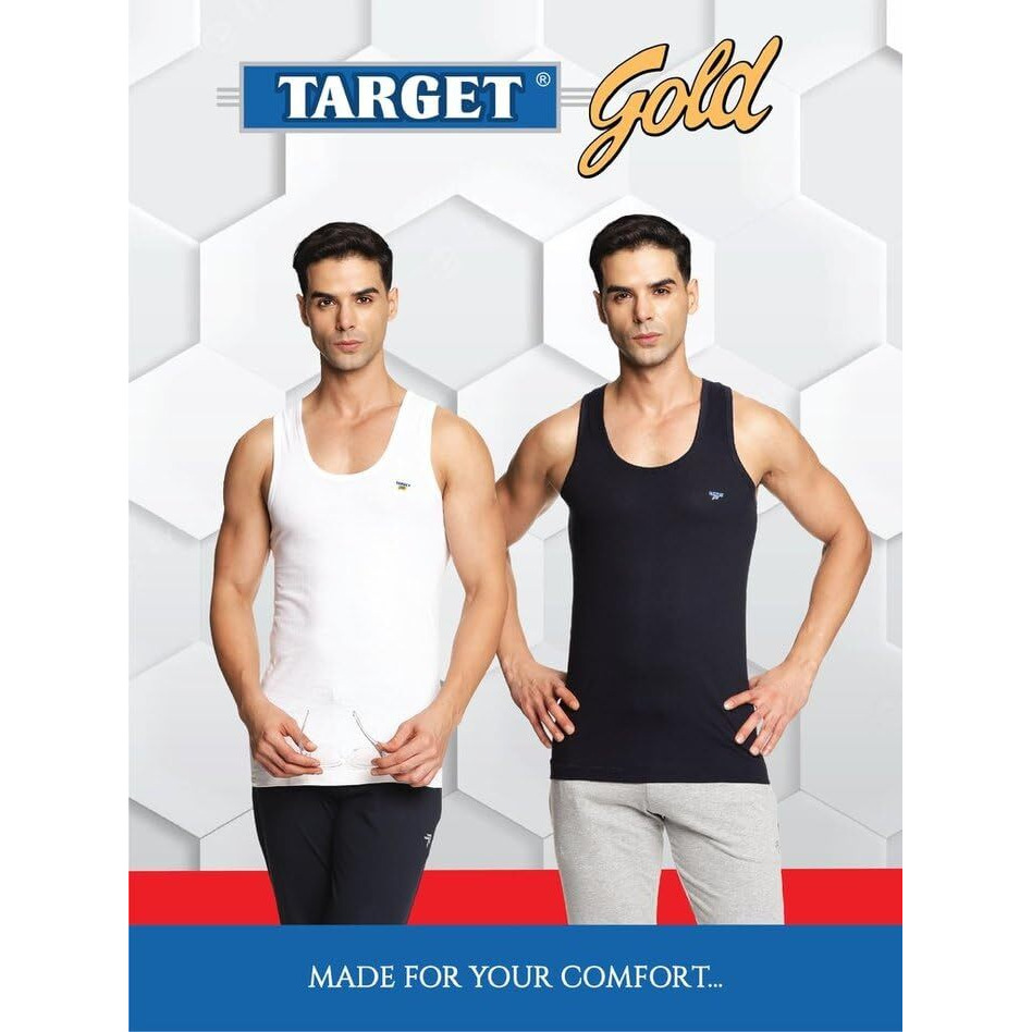Target Gold Men's Vest - 100% Cotton, White, Comfortable, Breathable, Baniyan For Men(Pack Of 6)(Rn-100Cm)