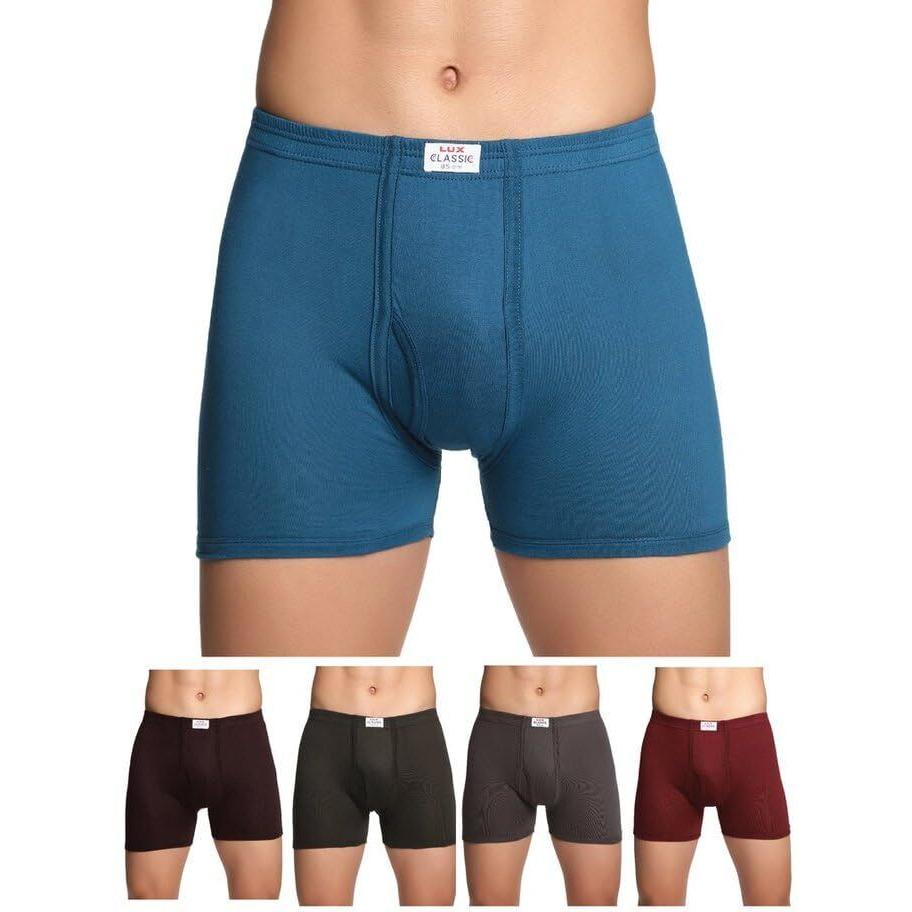 Lux Classic Men's Inner Elastic Trunks - Pack Of 5 (Color May Vary) - 90Cm | Premium 100% Cotton | Ultimate Comfort Breathable, Soft & Durable | Everyday Essential Lux Underwear Assorted