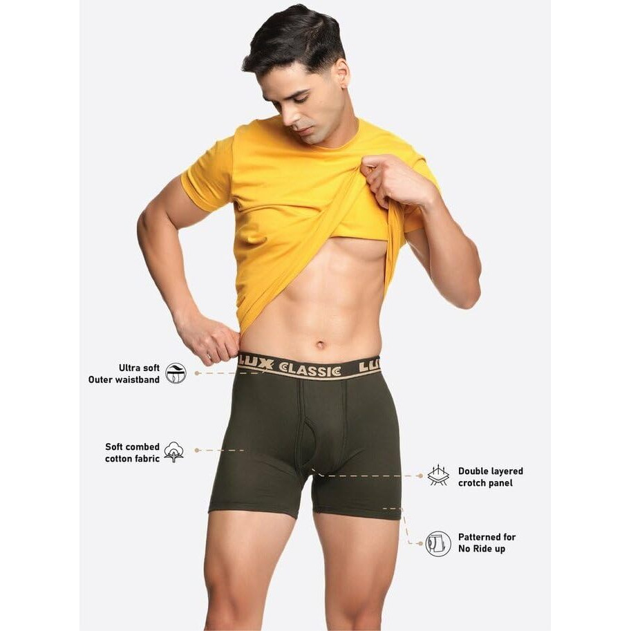 Lux Classic Men's Outer Elastic Trunks - Pack Of 3 (Color May Vary) - 110Cm | Premium 100% Cotton | Ultimate Comfort Breathable, Soft & Durable | Everyday Essential Lux Underwear Assorted