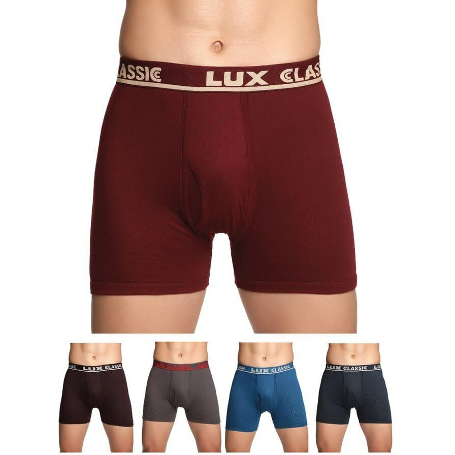 Lux Classic Men's Outer Elastic Trunks - Pack Of 5 (Color May Vary) - 90Cm | Premium 100% Cotton | Ultimate Comfort Breathable, Soft & Durable | Everyday Essential Lux Underwear Assorted