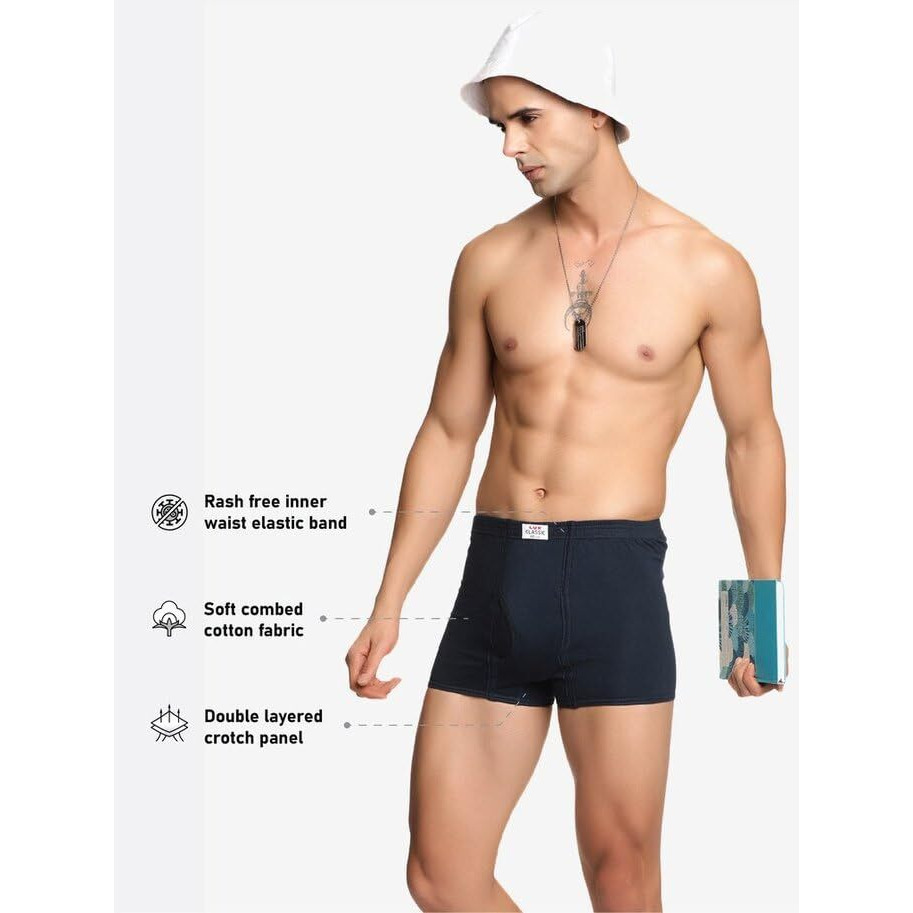 Lux Classic Men's Semi Inner Elastic Underwear - Pack Of 4 (Color May Vary) - 100Cm | Premium 100% Cotton | Short-Length Fit | Ultimate Comfort & Breathability | Soft, Durable & Everyday Lux Underwear