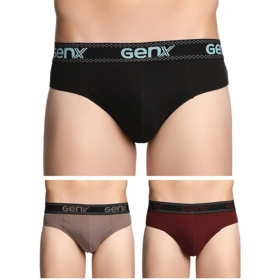 Genx Jazz Men's 100% Cotton Briefs With Comfortable Waistband(Pack Of 3)(Colors May Vary) -90Cm