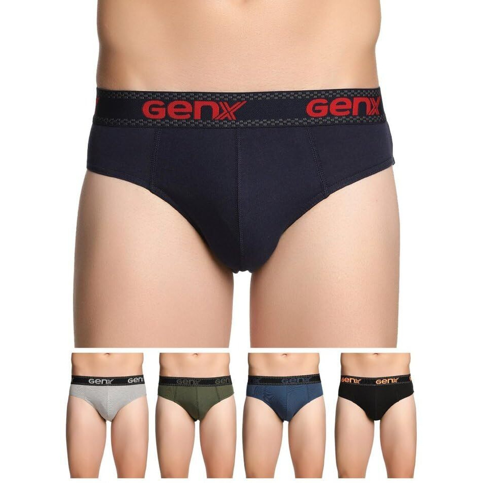 Genx Men's Cotton Briefs Solid Underwear (Pack Of 5) (Genxjazz_Pl_Br_Pk5_85_Plain