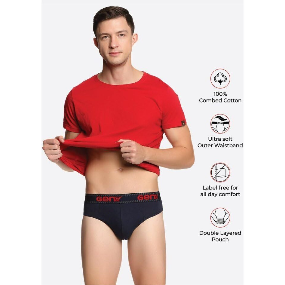 Genx Men's Cotton Briefs Solid Underwear (Pack Of 5) (Genxjazz_Pl_Br_Pk5_85_Plain
