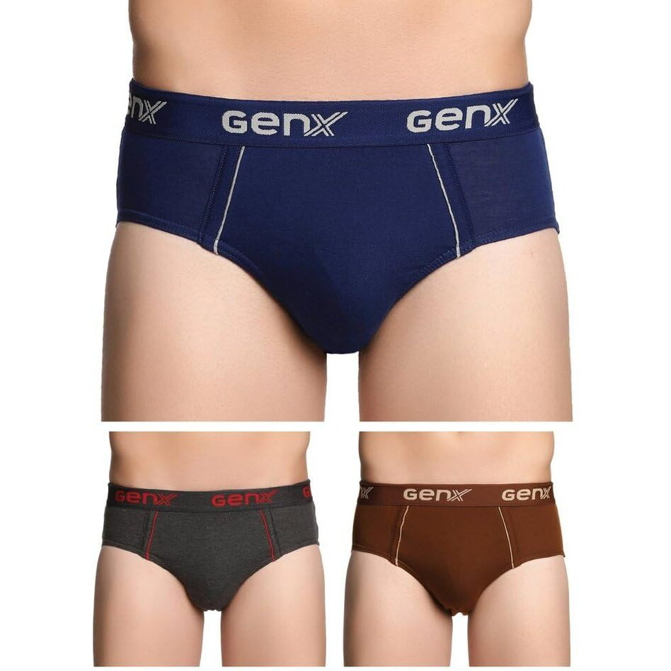 Genx Gusto Men's Brief -Stylish & Comfortable, 100% Combed Cotton Underwear(Pack Of 3)(Color May Vary) O/E-90Cm