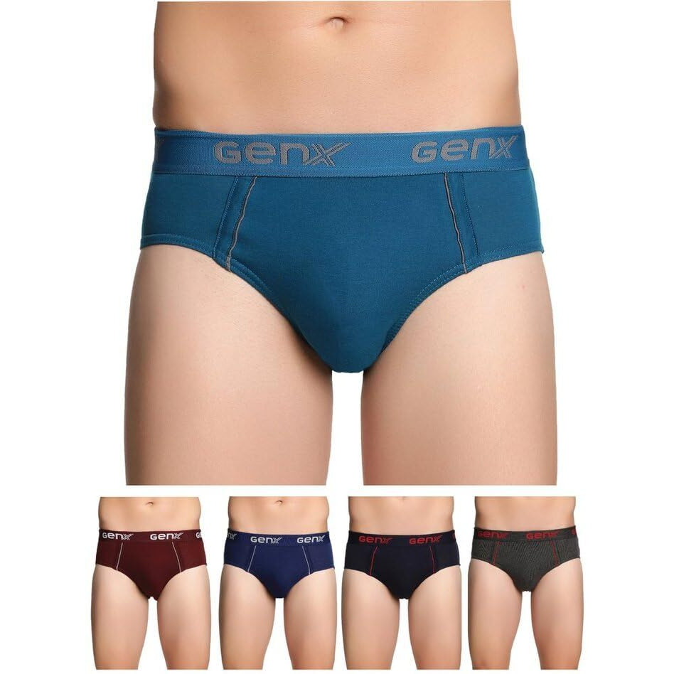 Genx Gusto Men's Brief -Stylish & Comfortable, 100% Combed Cotton Underwear(Pack Of 5)(Color May Vary) O/E-90Cm