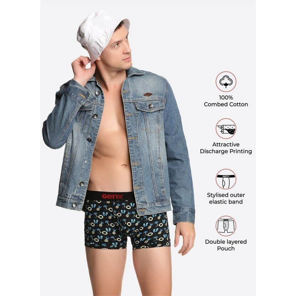 Genx Jazz Printed Trunk - Elegant, Trendy&Comfortable, 100% Combed Cotton Men's Underwear(Pack Of 2)(Colors&Print May Vary)-90Cm Assorted