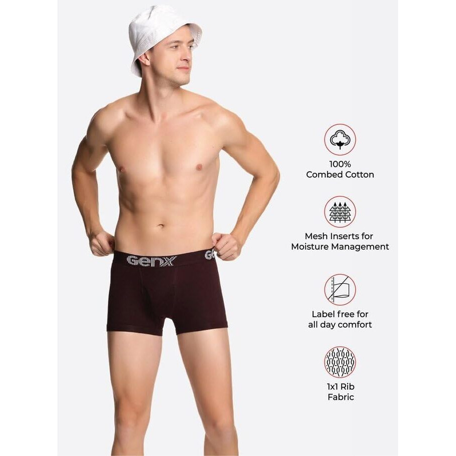 Genx Jazz Men's Trunk - 100% Combed Cotton, Vibrant Colors, Trendy, Comfortable, Underwear(Pack Of 4)(Color May Vary)(Rib-85Cm)