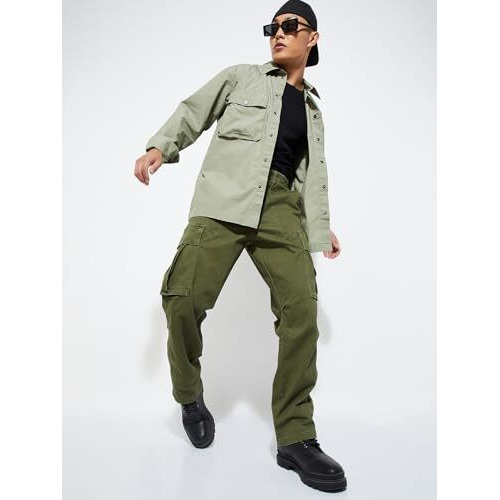 Max Urb_N Men Relaxed Fit Mid Rise Cargo Trousers, Green, 30