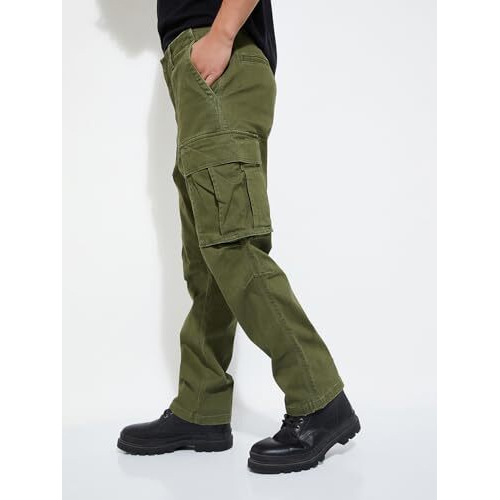 Max Urb_N Men Relaxed Fit Mid Rise Cargo Trousers, Green, 30