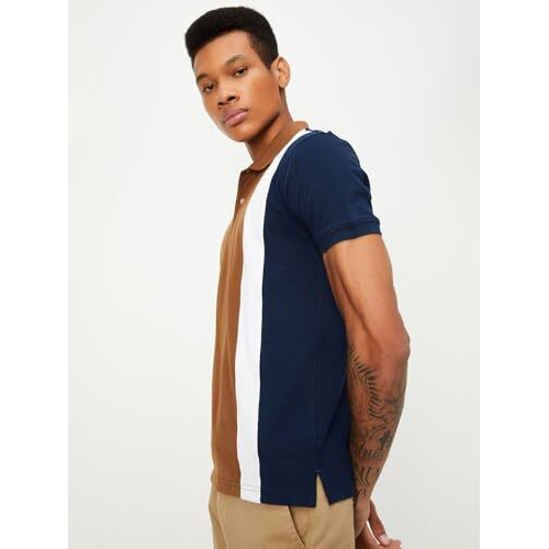 Max Men Slim Fit Colourblocked Polo T-Shirt (Su24Spsens62Camel)_Xl