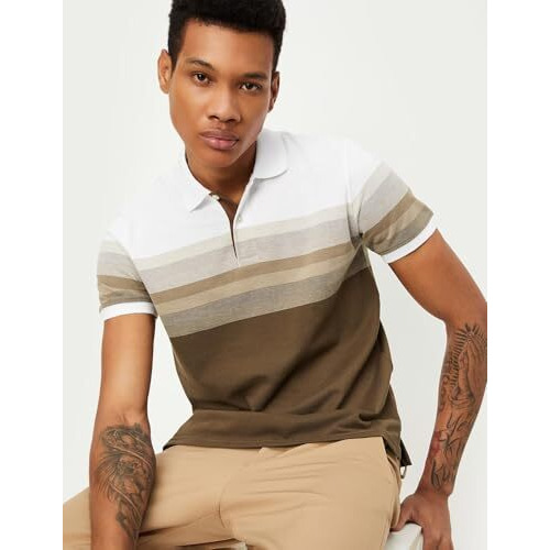 Max Men Slim Fit Striped Polo T-Shirt (Su24Spsens64Beige)_Xl