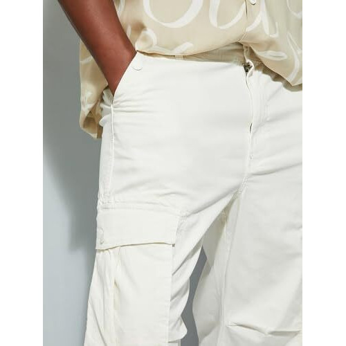 Max Urb_N Men Relaxed Fit Parachute Cargo Pants (Off White_30)